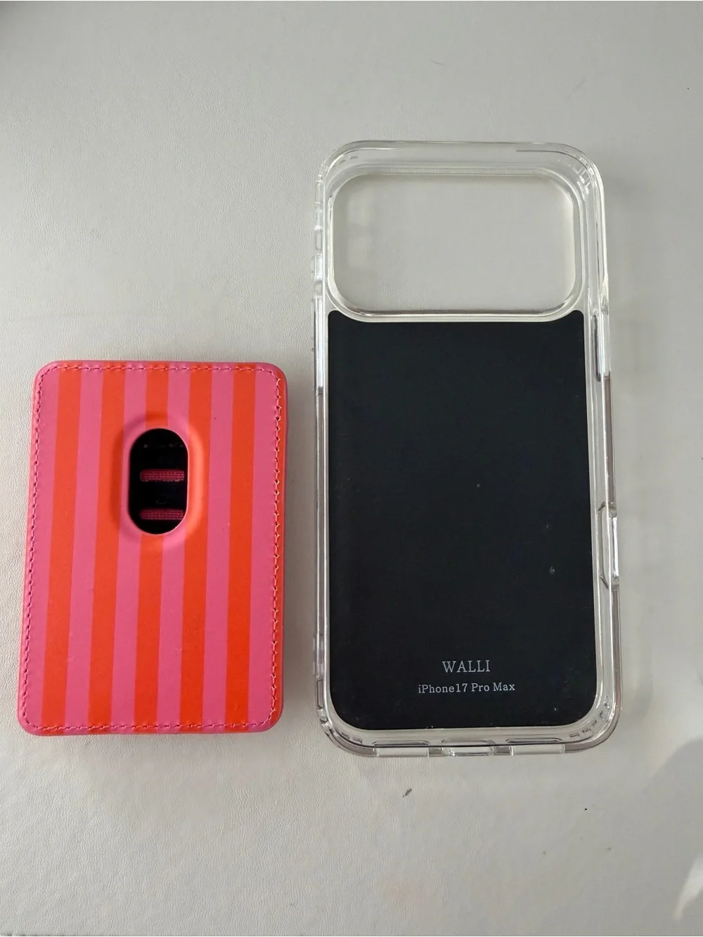 Clear Phone Case orange and Pink Striped Card Pocket walli 17 pro max citrus